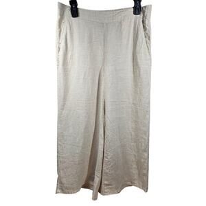 Tahari 100% Beige Linen Cropped Elastic Waist Pull-On Lagenlook Pants Size M